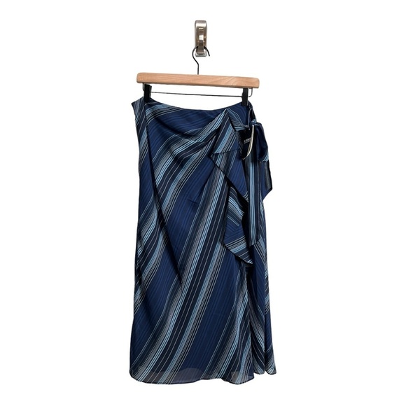 Ralph Lauren Black Label Navy Stripe Georgette Cascade Ruffle A-Line Midi Skirt - Picture 2 of 15